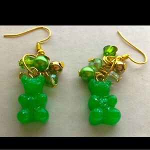 Lime Green Bear Earrings with Gold hooks